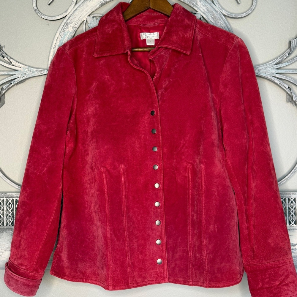 Vintage 90's Christopher & Banks Red Suede Leather Jacket XL Snap Front Lined